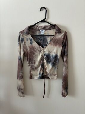 Rue21 Women's Brown Tie-Dye Ruched Long Sleeve Top